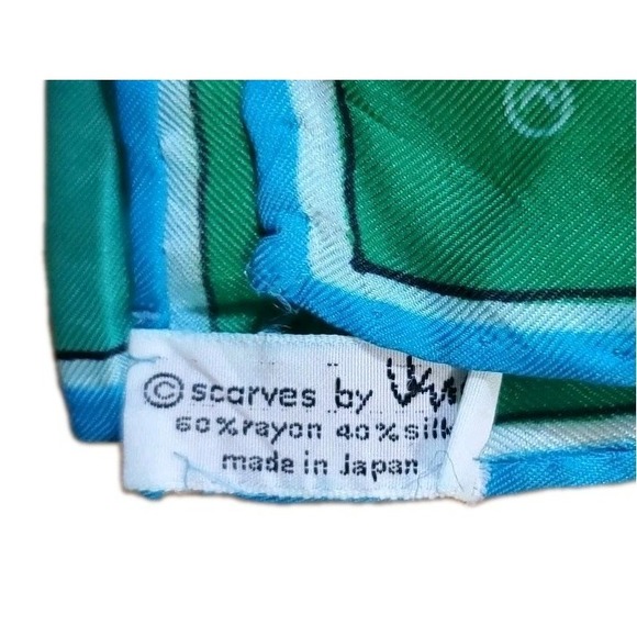 VTG Vera Neumann Green Blue Yellow Abstract 44"x14" Oblong Scarf Silk Rayon - Picture 2 of 3